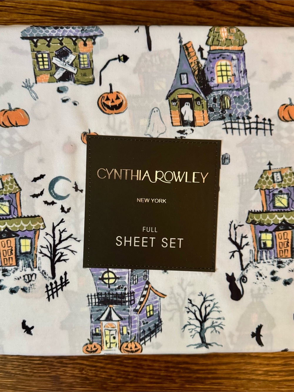 Cynthia Rowley Halloween Village Full Sheet Set - White, Purple & Orange Accents